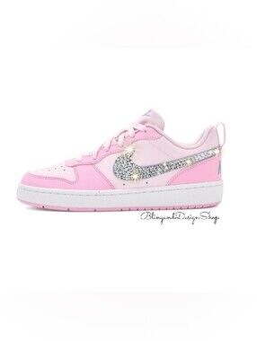 Bling Girls Nike Court Borough Low Pink Sneakers Customized With Crystals